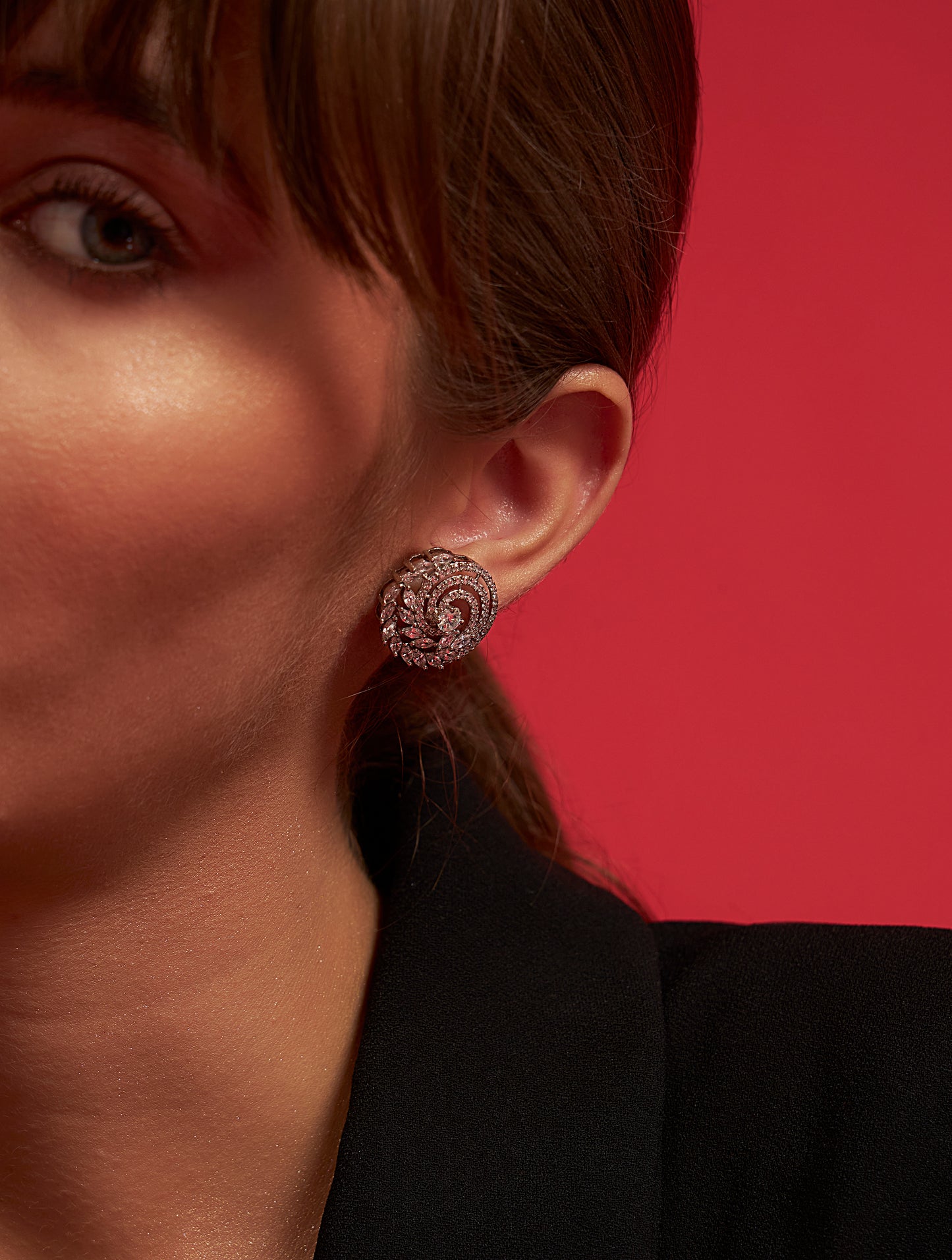 Premium floral spiral silver earrings fashion accessory closeup