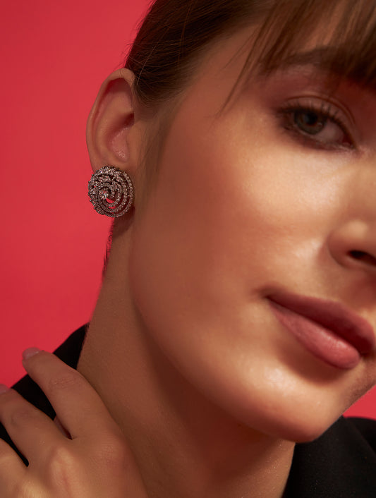 Luxury floral spiral silver earrings for festive occasions