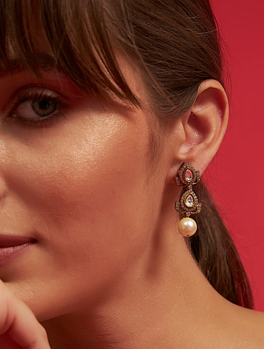 Luxury polki floral pearl earrings for festive occasions