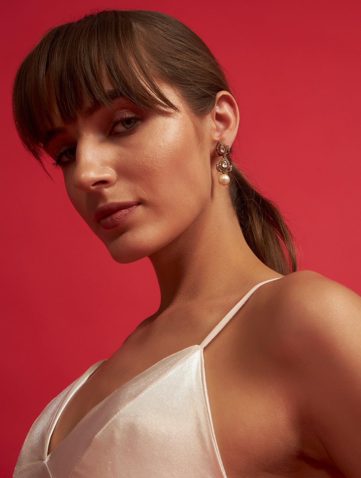 Designer polki floral pearl earrings with statement styling