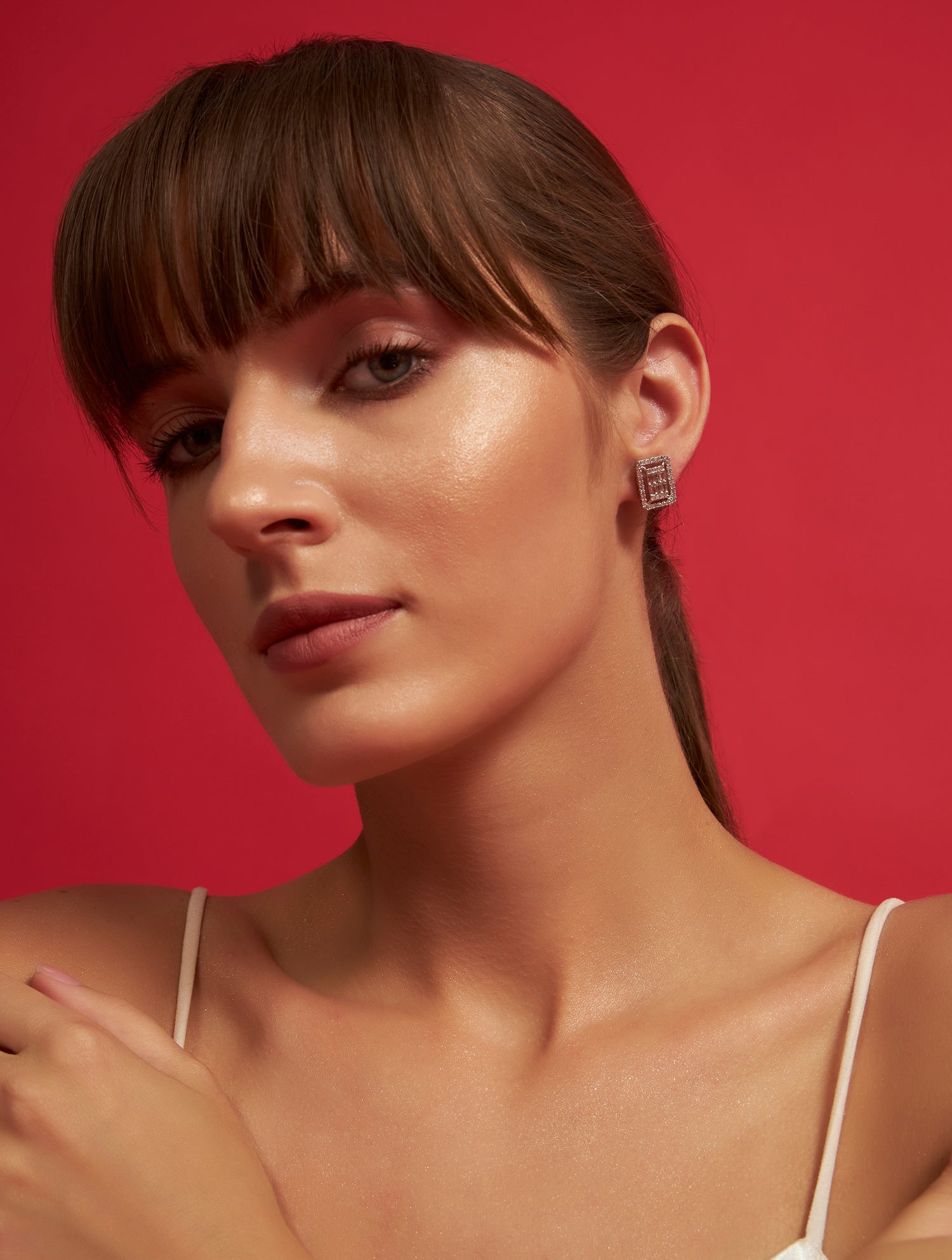 Designer square cut silver earrings with statement styling