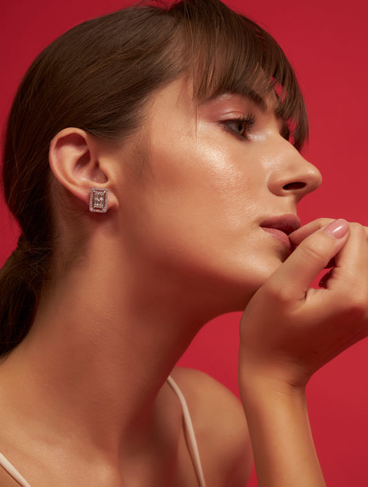 Luxury square cut silver earrings for festive occasions