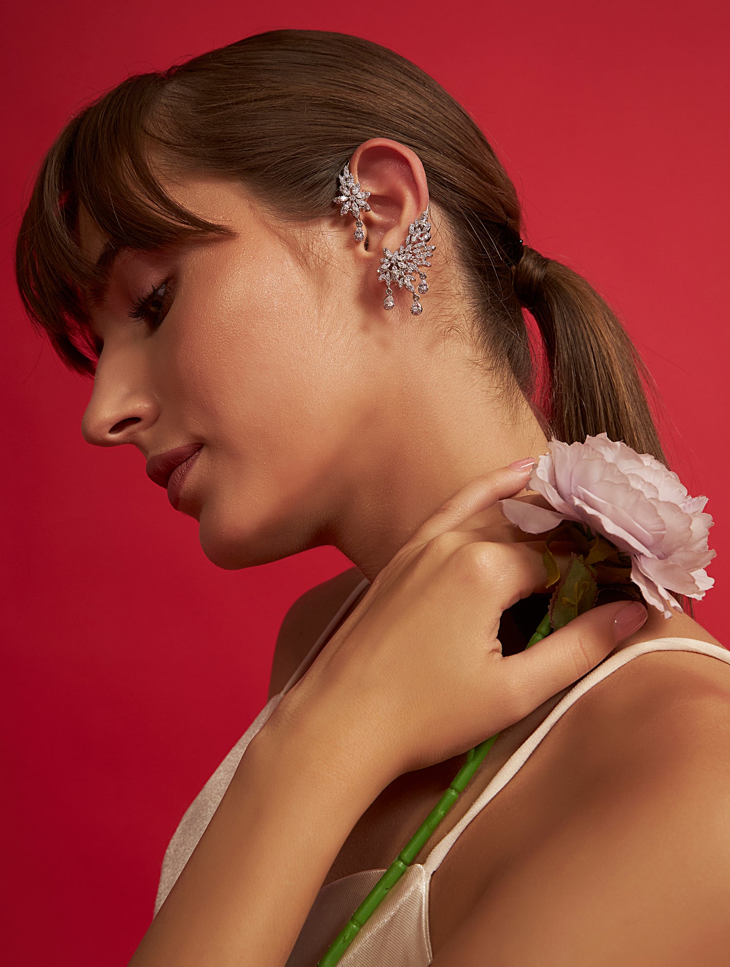 Designer silver crystals cuffs earrings with statement styling