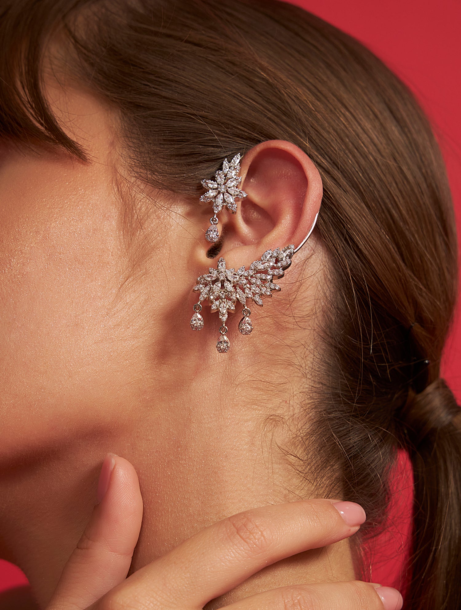 Luxury silver crystals cuffs earrings for festive occasions