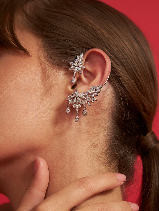 Luxury silver crystals cuffs earrings for festive occasions