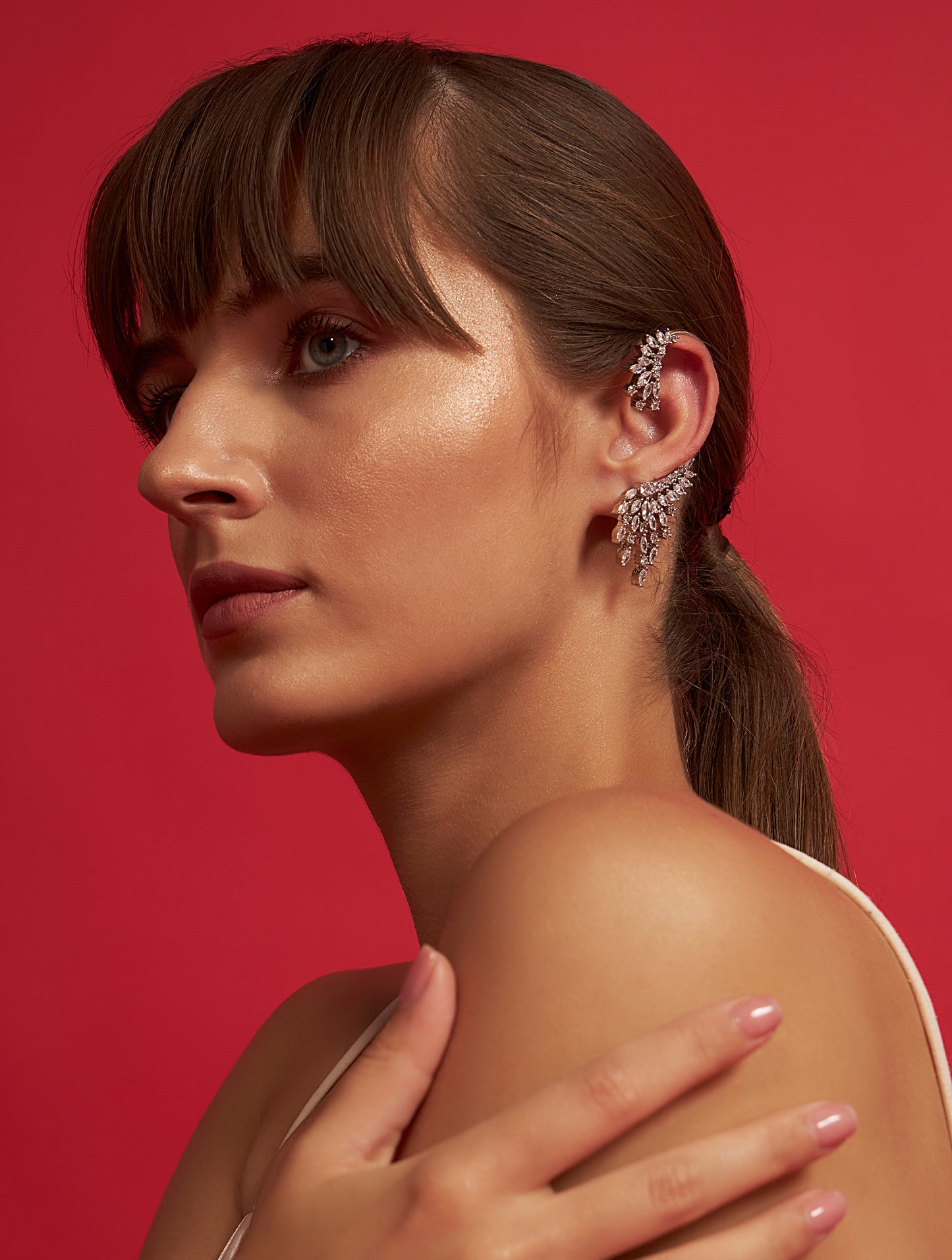 Designer silver crystals ear cuff with statement styling