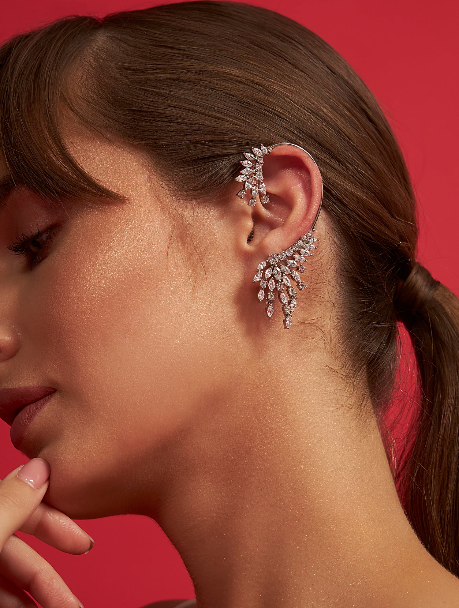 Luxury silver crystals ear cuff for festive occasions