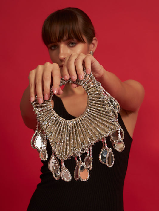Luxury silver purse ethnic clutch for festive occasions