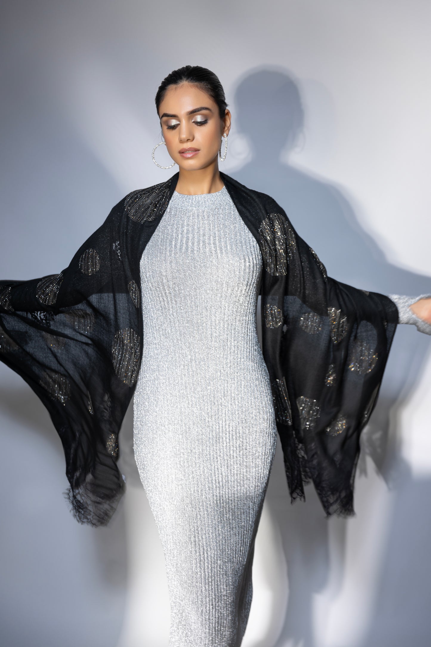 Black shawl with Swarovski Design and Lace
