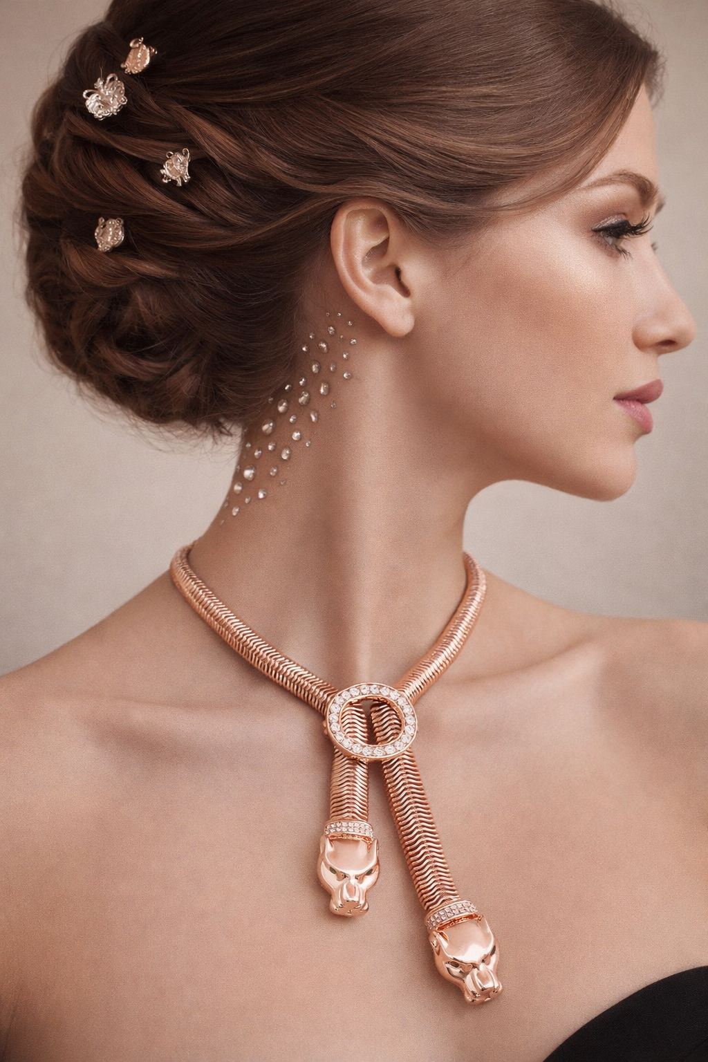 Rose Gold Leopard Face String Necklace – Bold Statement Jewelry