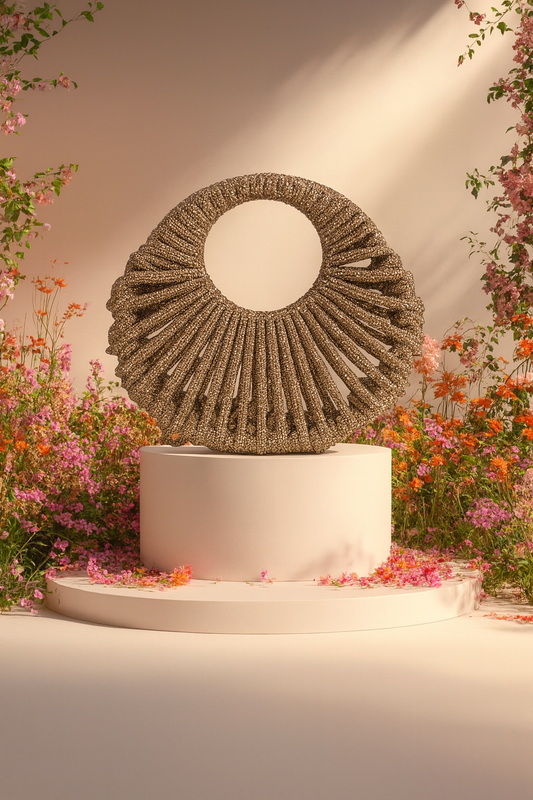 Golden Crystal Moon Clutch – Luxe Party and Bridal Accessory