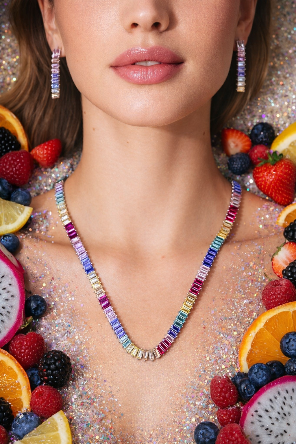 Multicoloured Stone String Necklace Set with Matching Earrings