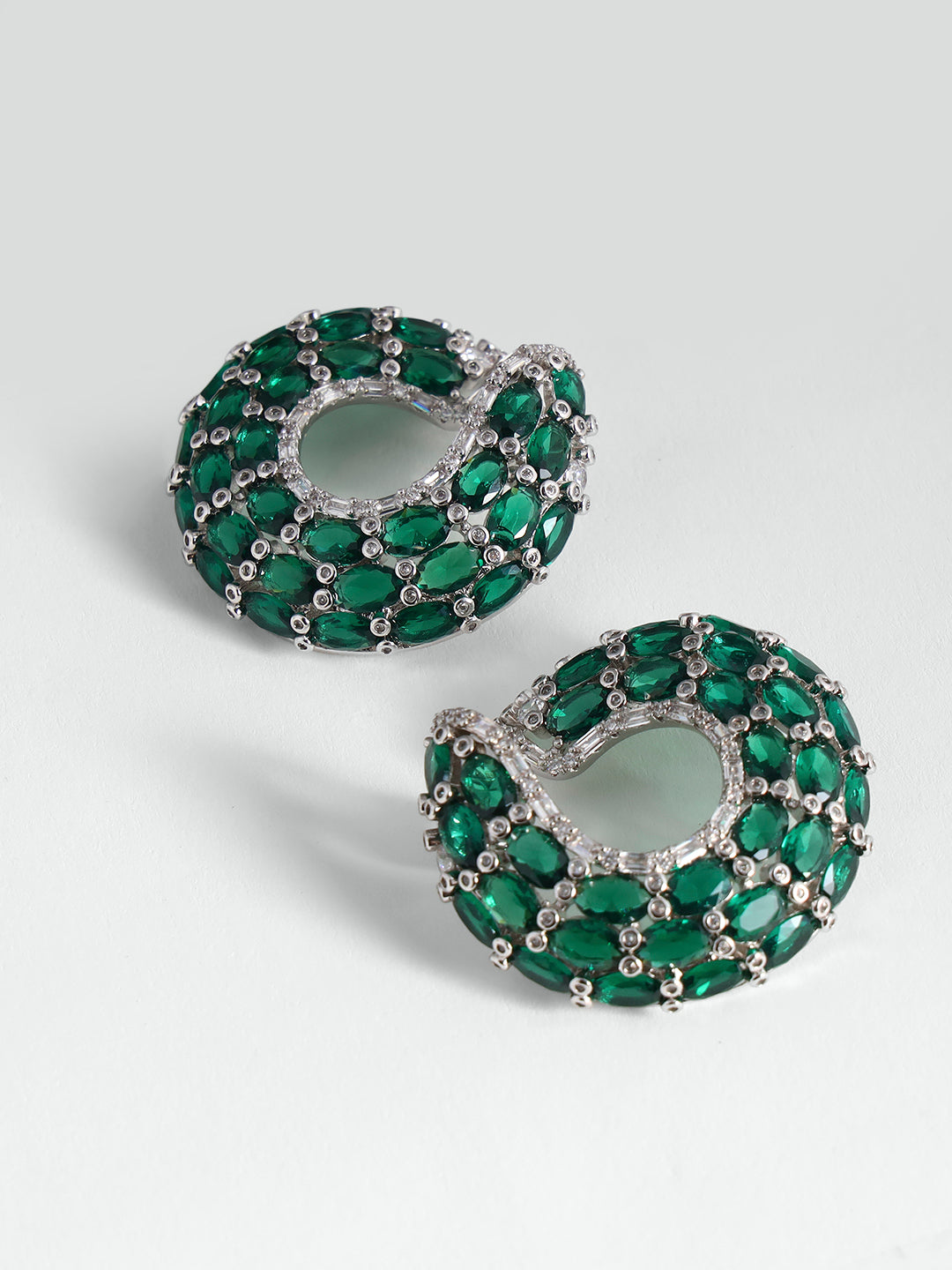 Emerald Loop Crystal Earrings – Elegant Green stone Statement Jewelry