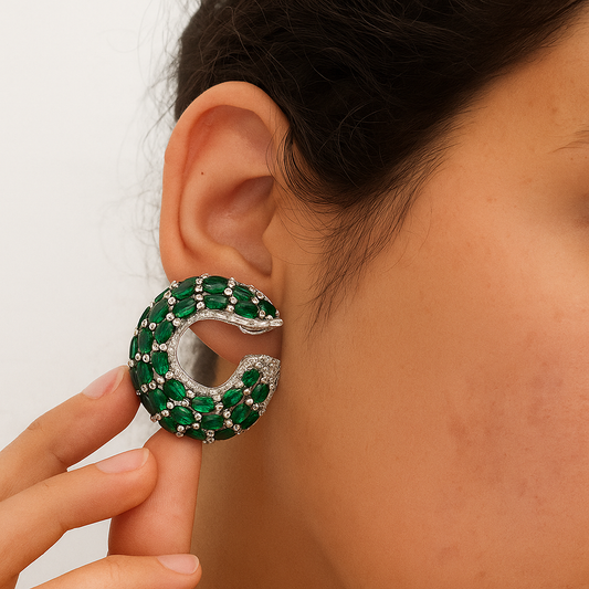 Emerald Loop Crystal Earrings – Elegant Green stone Statement Jewelry
