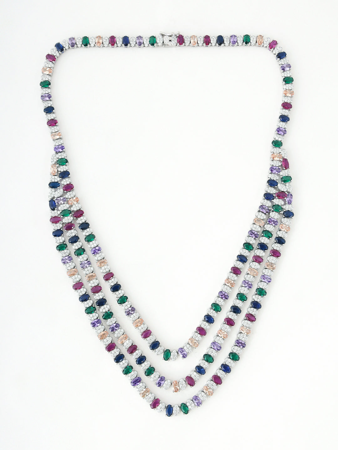 Multi Stone Crystal Necklace Set – Three Layer Exquisite Jewelry