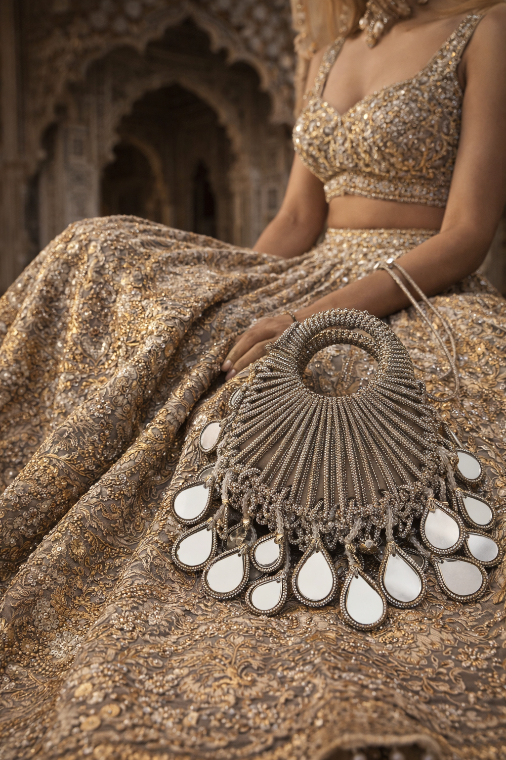 Crystal Heart Shaped Mirror Drop Party Clutch Bag