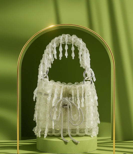 WHITE BUCKET BAG CRYSTAL BAG