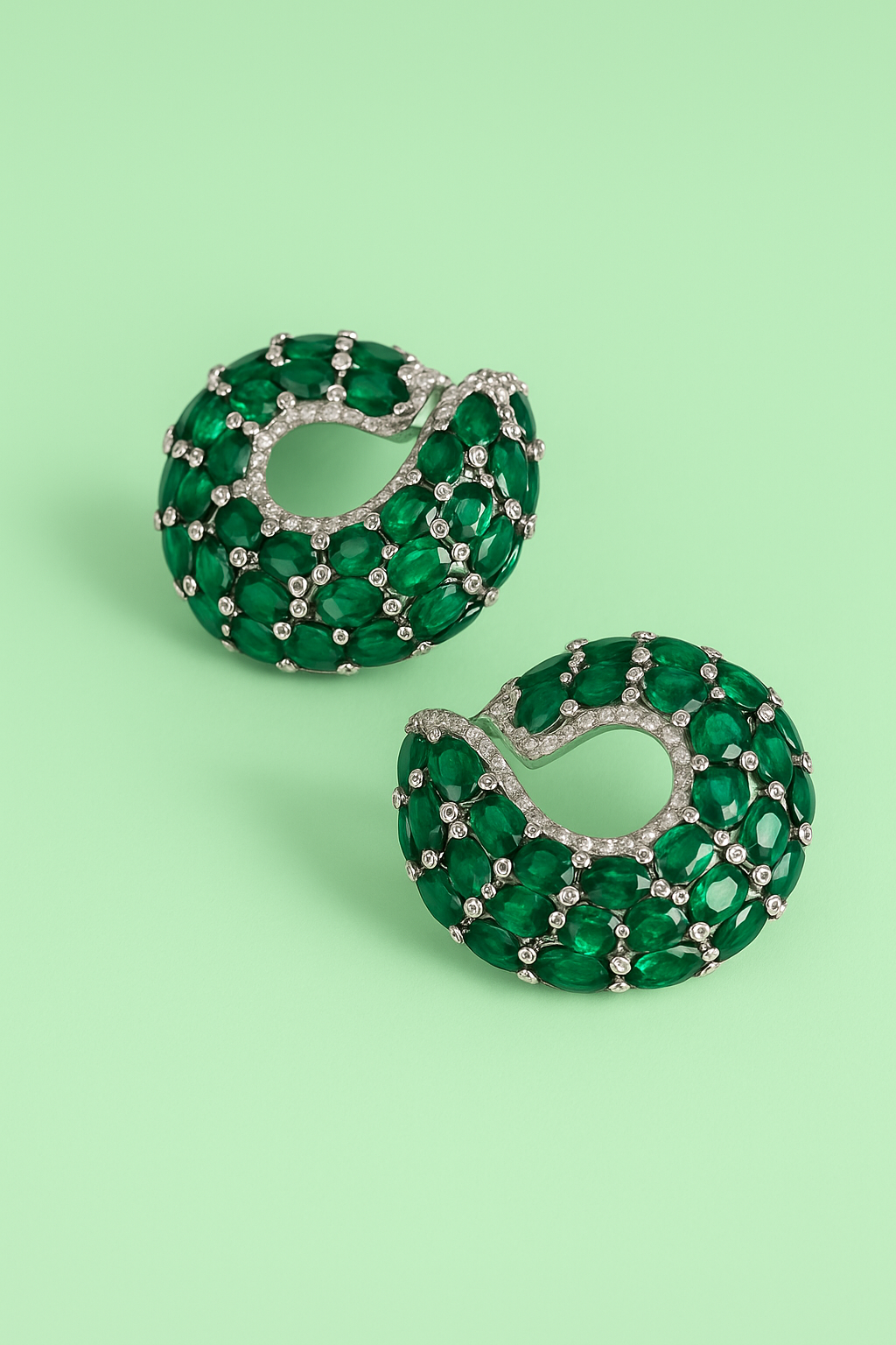 Emerald Loop Crystal Earrings – Elegant Green stone Statement Jewelry