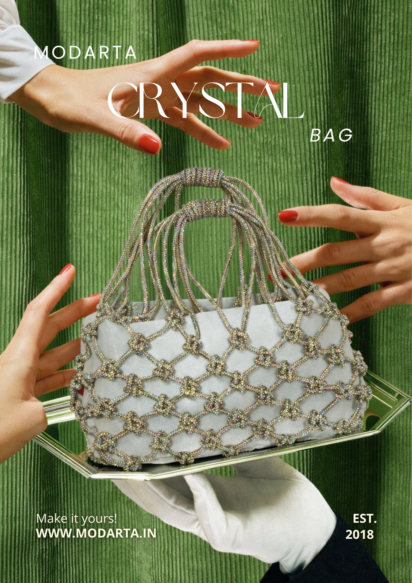 Silver Knot Crystal Bag with Satin Pouch – Luxe Party Clutch