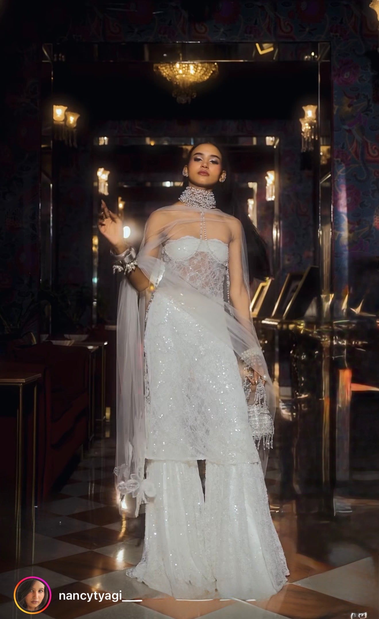 Nancy Tyagi Styled Modarta White Crystal Bucket Bag