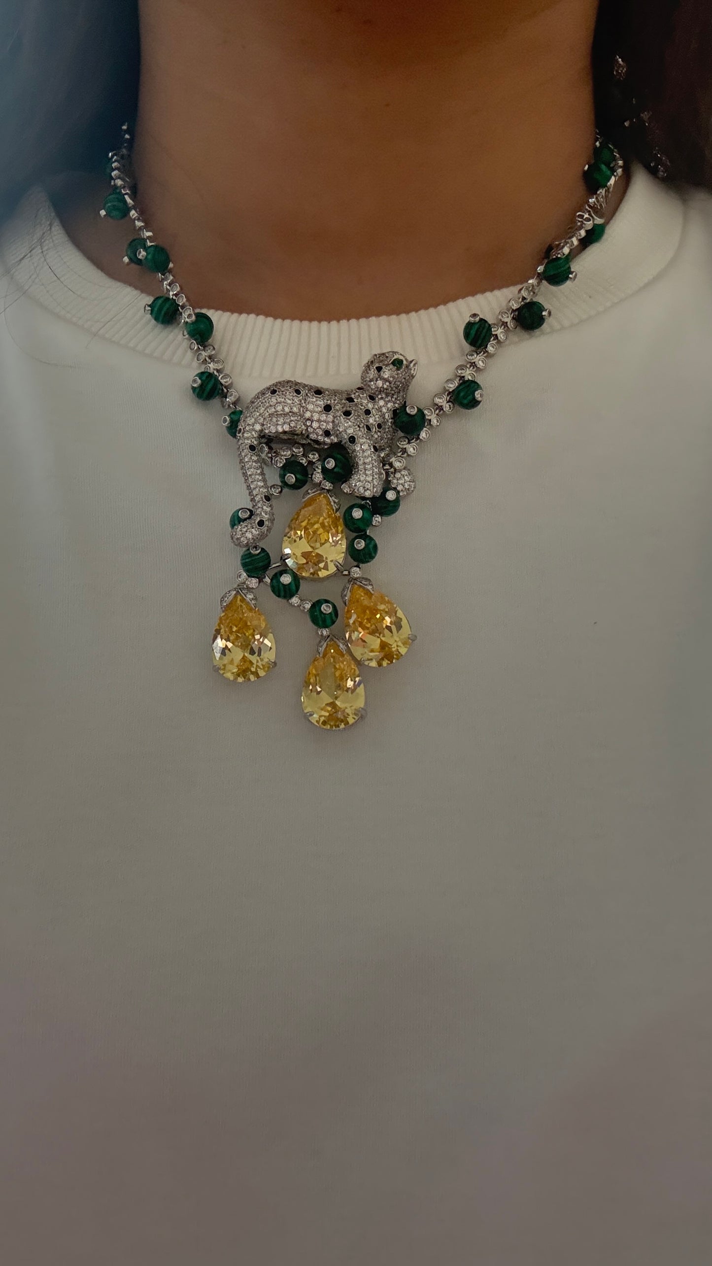 Leopard and Crystal Necklace Set with Yellow Sapphire Drops Jewellery