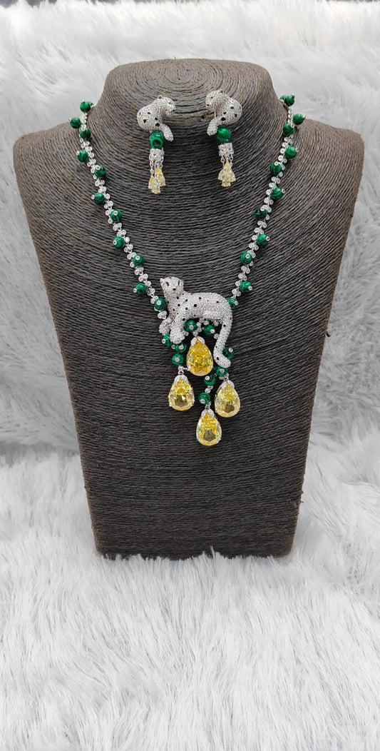 Leopard and Crystal Necklace Set with Yellow Sapphire Drops Jewellery