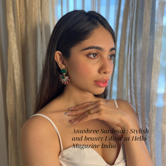 Anushree Sardesai, Stylist and Beauty Editor at Hello Magazine, in Modarta Statement Earrings