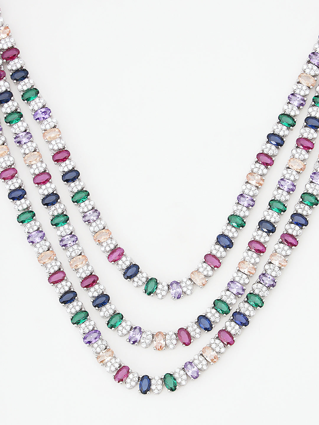 Multi Stone Crystal Necklace Set – Three Layer Exquisite Jewelry