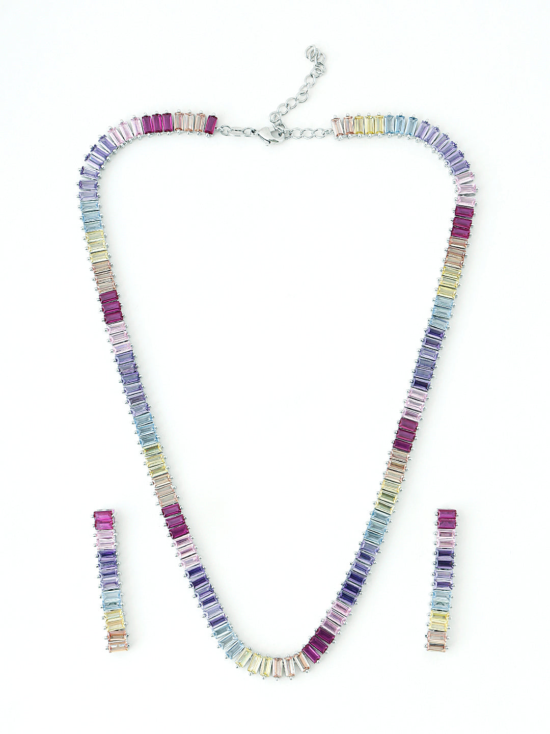 Multicoloured stones string necklace with matching earrings set