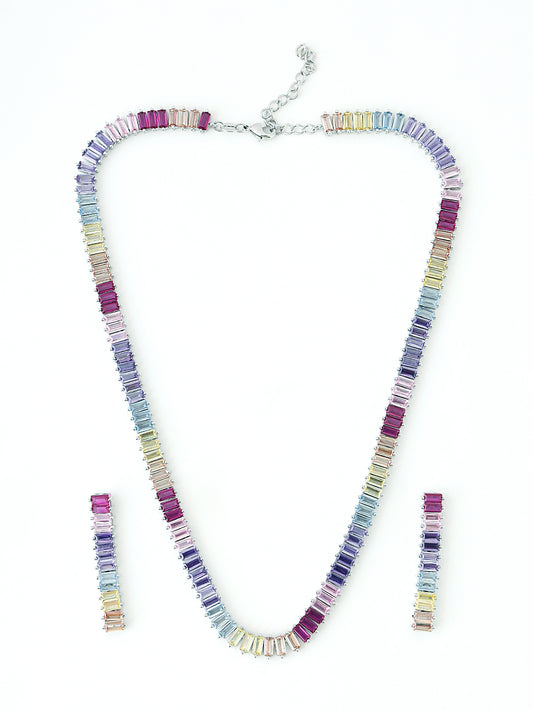 Multicoloured stones string necklace with matching earrings set