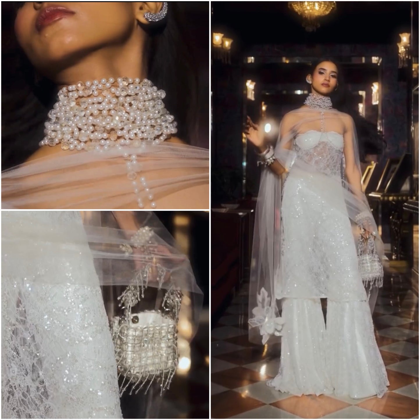 Nancy Tyagi Styled Modarta White Crystal Bucket Bag