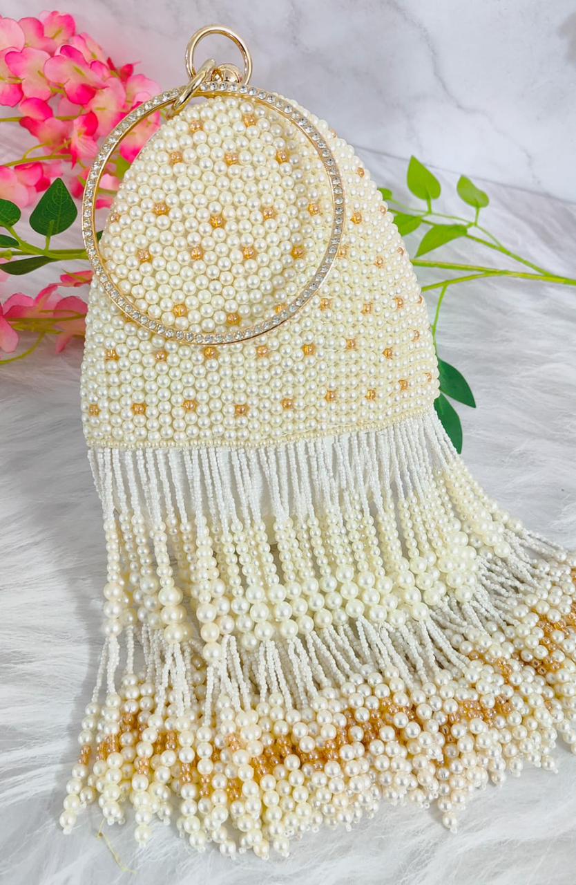 White Purse with Pearl Hangings