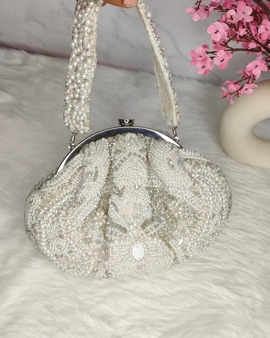 Trend Overseas Silver metal Beaded Ethnic purse Girls Bridal Bag cross –  SaumyasStore
