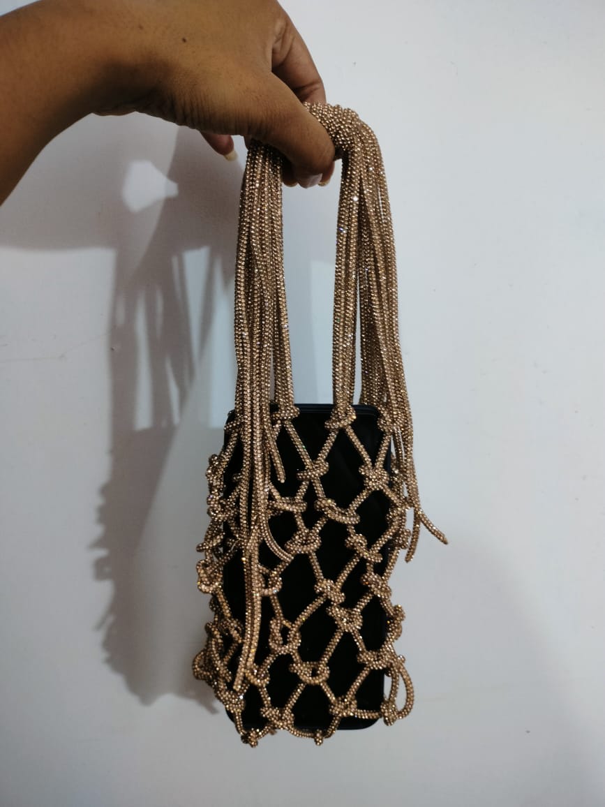 Golden Crystals Handbag – Network Beaded Evening Party Clutch