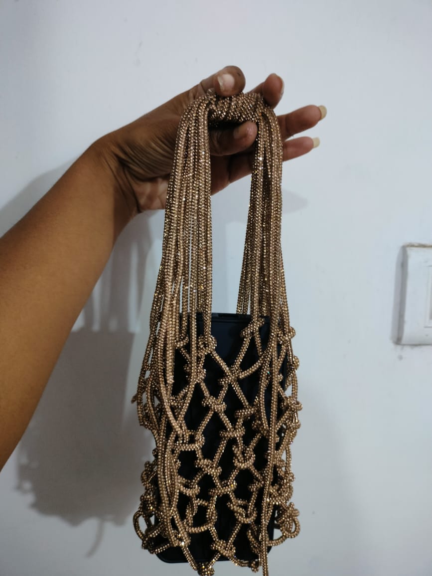 Golden Crystals Handbag – Network Beaded Evening Party Clutch