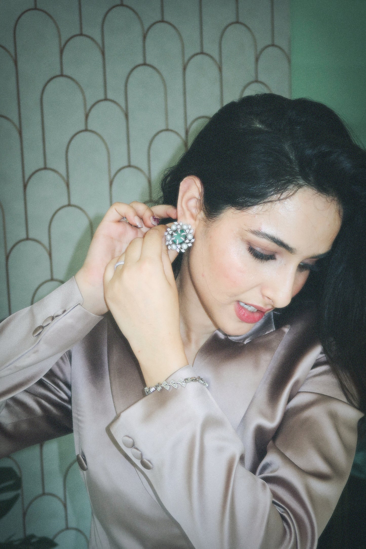 Sadia Khateeb Styled Modarta Statement Earrings for Daadi Ki Shaadi promotions