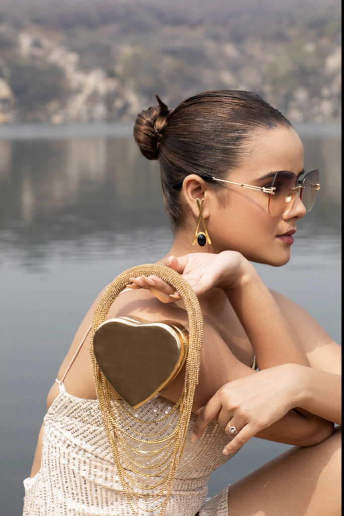 Sargun Mehta, Actress and Model carrying modarta Heart Shaped Clutch