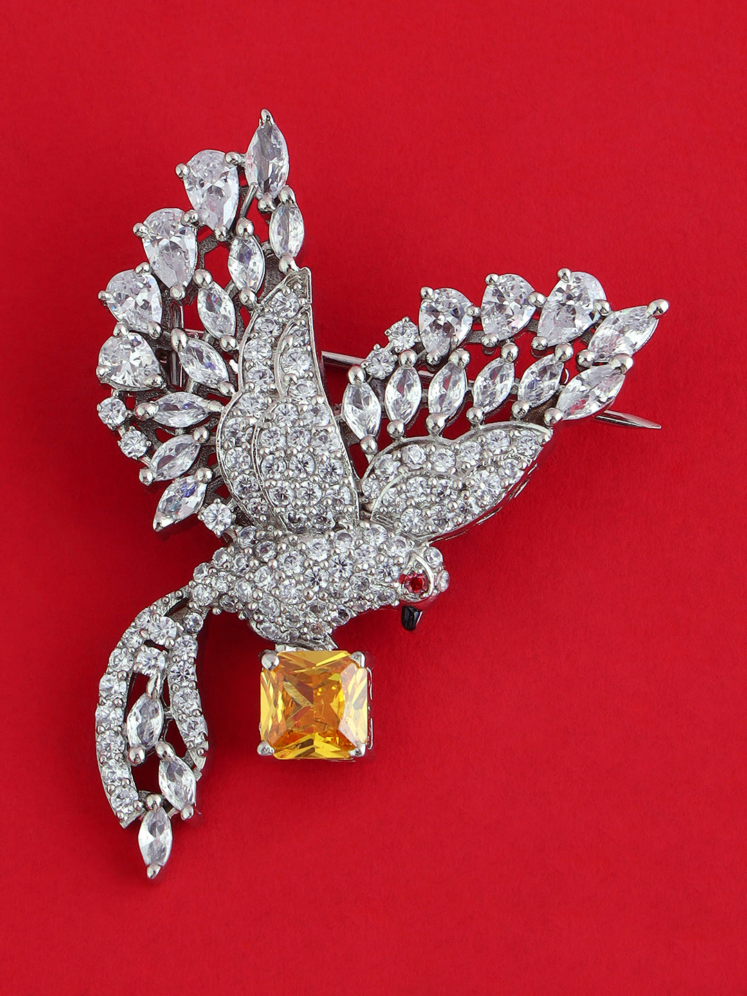 Peacock Design Crystal Lapel Brooch for Men's Sherwani Suits
