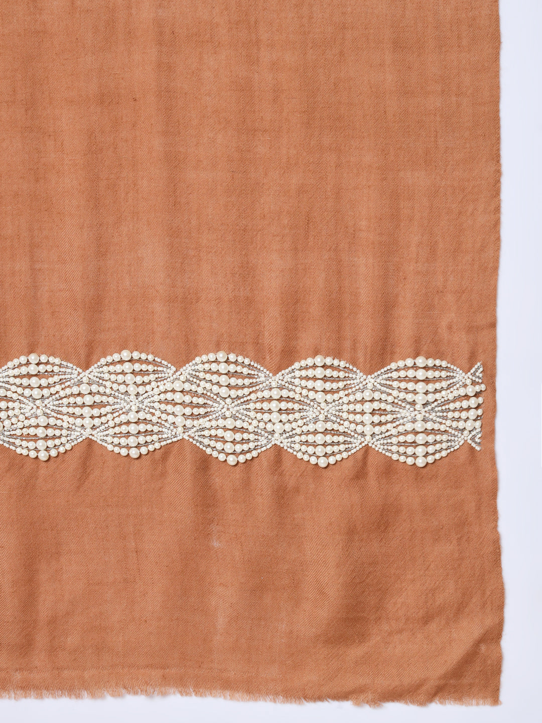 Brown Pure Pashmina Shawl embellished with pearls