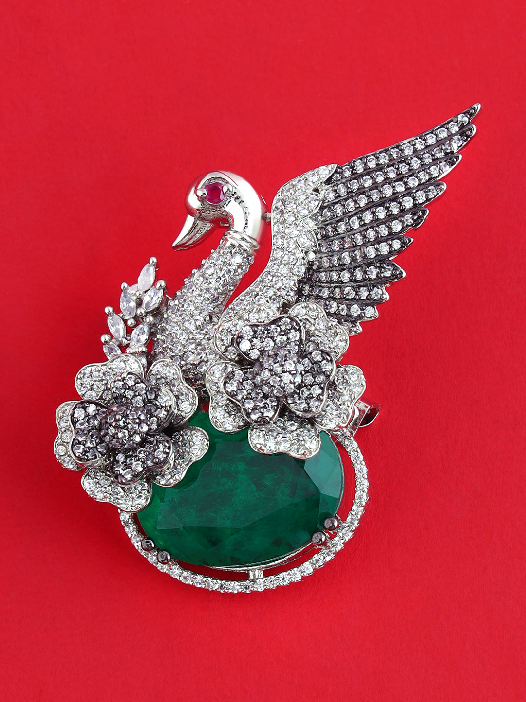 Swan Design Crystal Ring Brooch for Men's Evening Blazers
