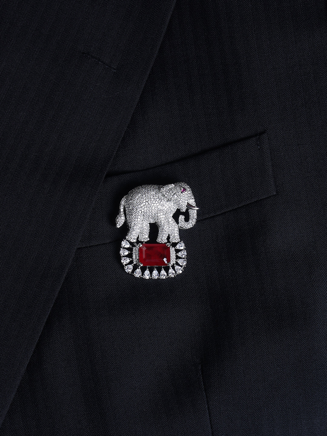 Single Elephant Crystal Brooch Pin for Men's Formal Wear