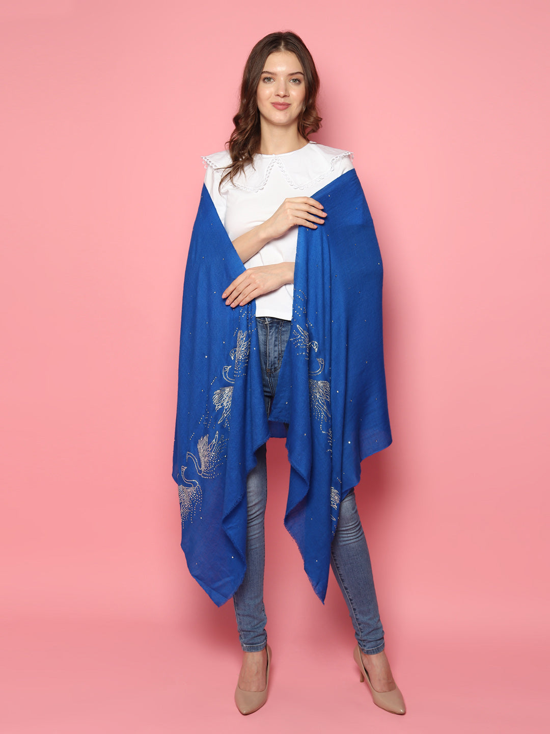 Blue Pashmina Shawl with signature Swarovski crystal swans