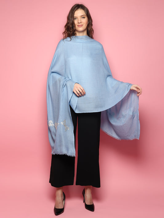 Blue Swarovski Pashmina Shawl with Crystal Horse Border