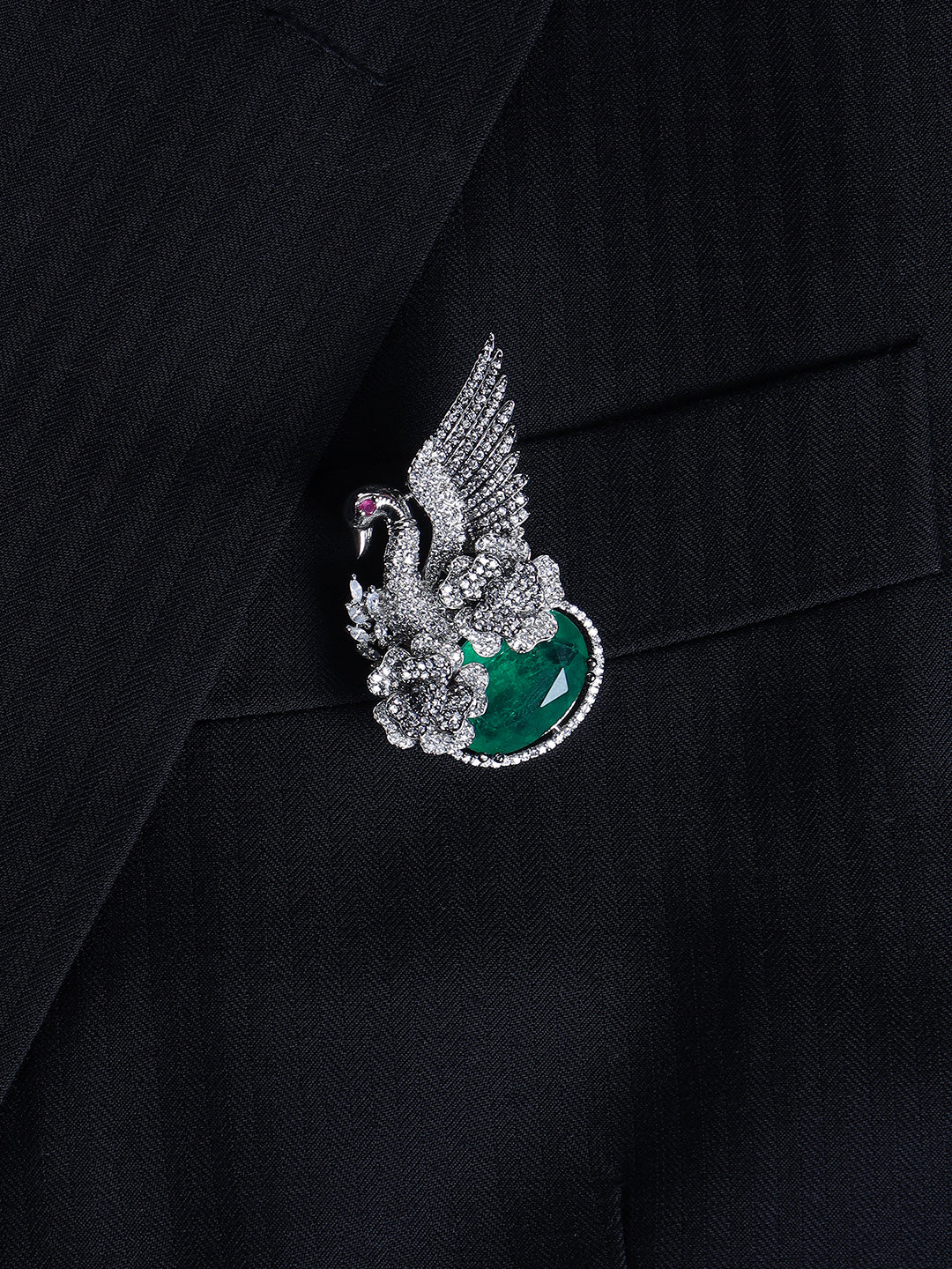 Swan Design Crystal Ring Brooch for Men's Evening Blazers