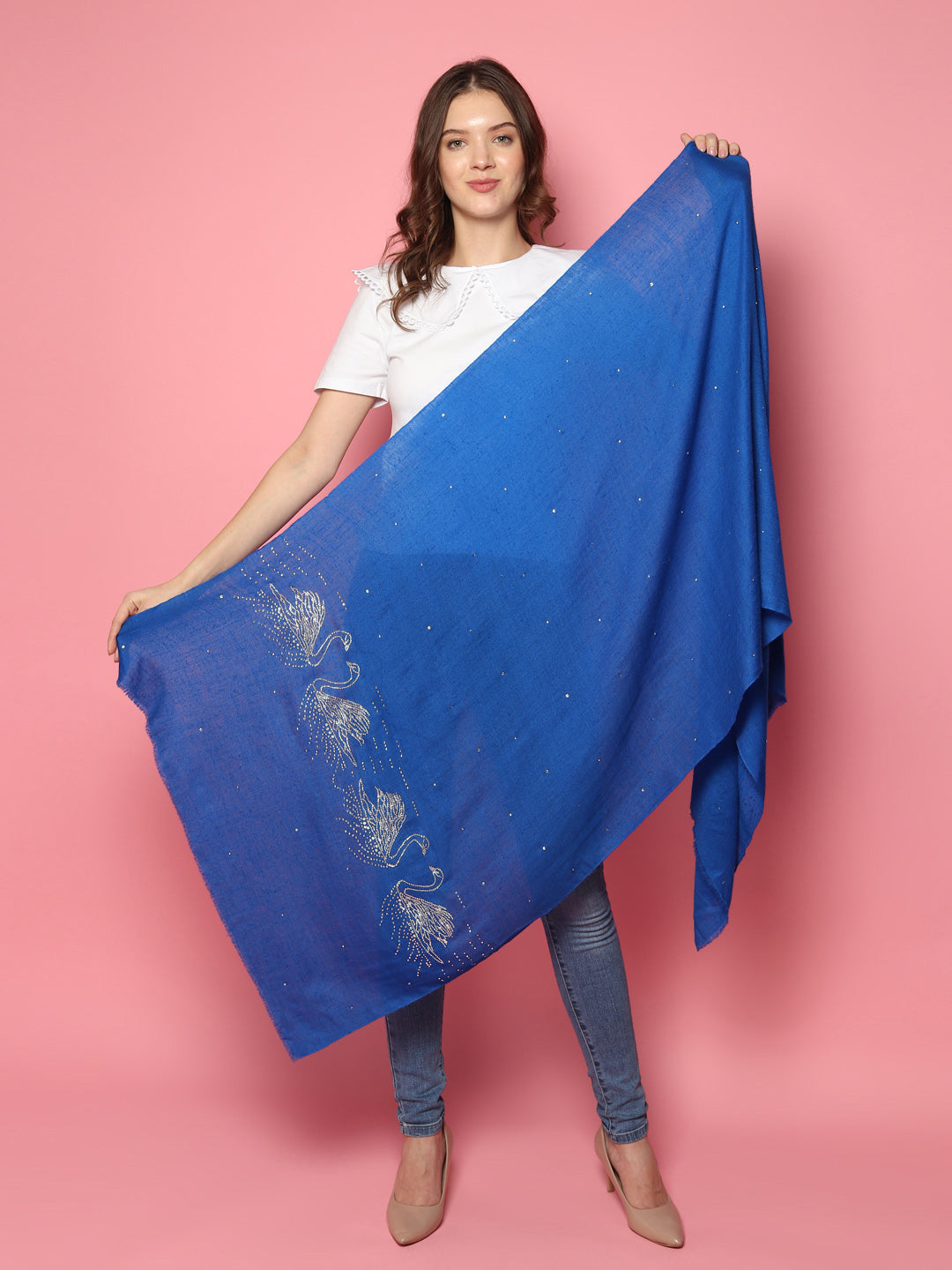 Blue Pashmina Shawl with signature Swarovski crystal swans