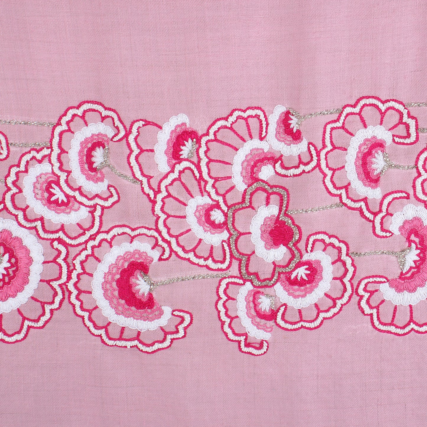 Baby Pink Pure Pashmina Shawl with hand embroidered floral artwork