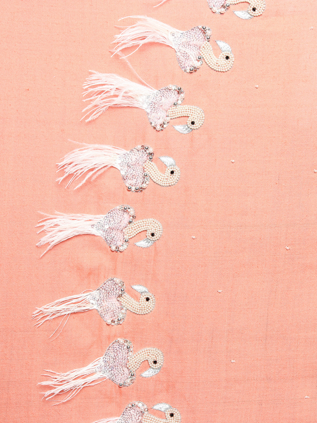 Peach Pure Pashmina Shawl with feather bird design