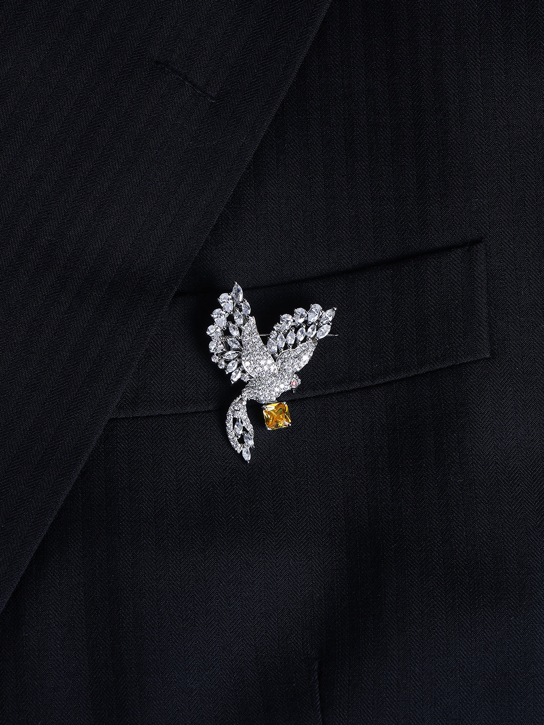 Peacock Design Crystal Lapel Brooch for Men's Sherwani Suits