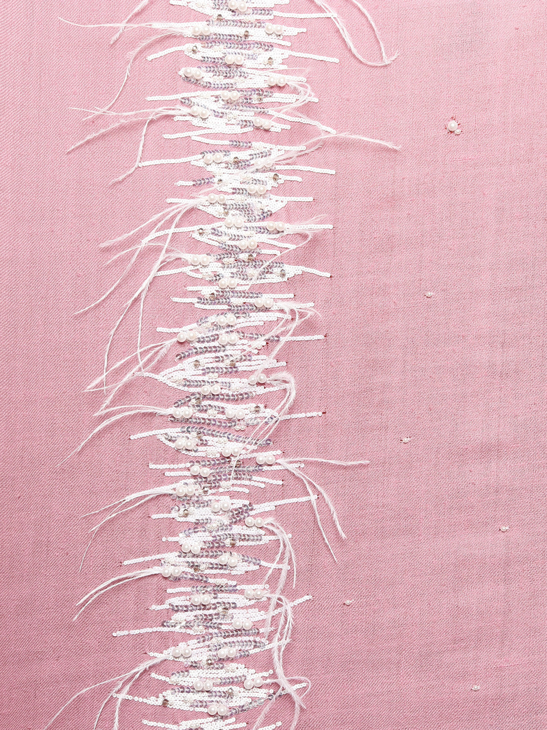 Pink Pure Pashmina Shawl with hand embroidered feather border