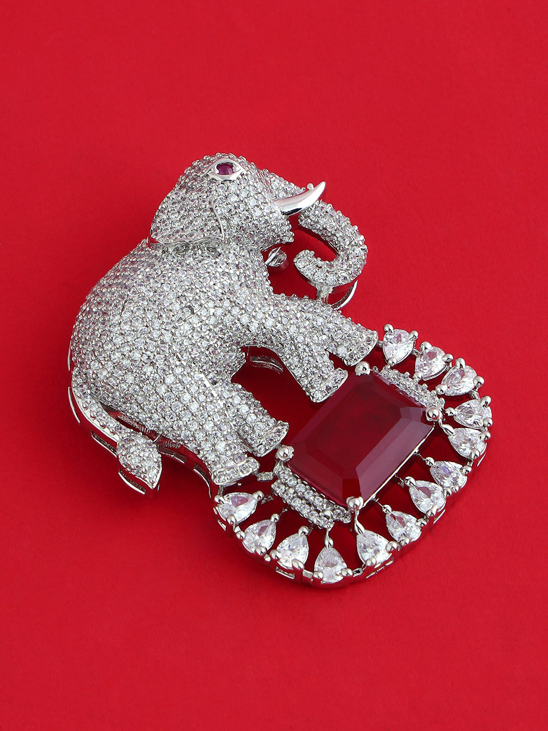 Single Elephant Crystal Brooch Pin for Men's Formal Wear